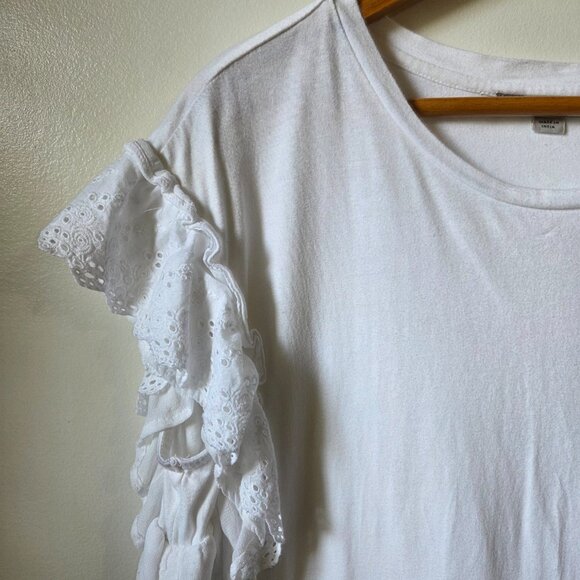 EUC ALL SAINTS WHITE BRODERIE ANGLAISE RUFFLED SLEEVES SHORT SHIRT DRESS SIZE M - Picture 5 of 15